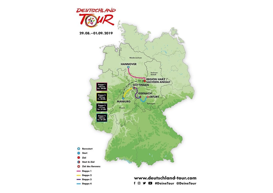 Deutschland Tour Strecke 2019 in der Gesamtansicht