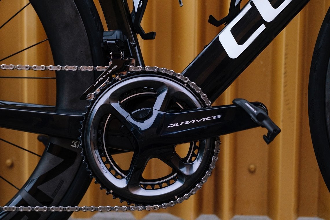 Shimano Dura Ace-Kurbel mit Powermeter.