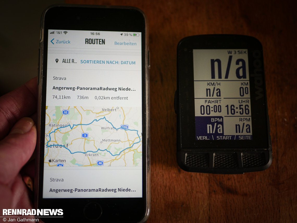 In der Wahoo Elemnt-App kann man dann die entsprechene Route finden …