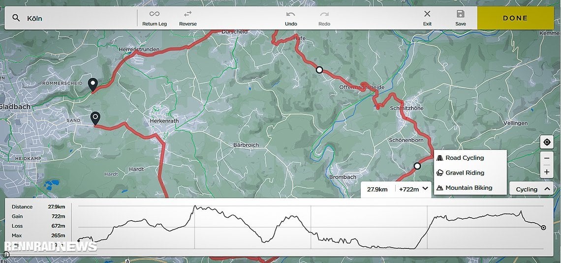 Es gibt im Portal drei verschiedene Kartendarstellungen: Fahrrad (Standard OSM Karte), Satellit und Open Cycle Map OCM, die einer Wanderkarte ähnelt