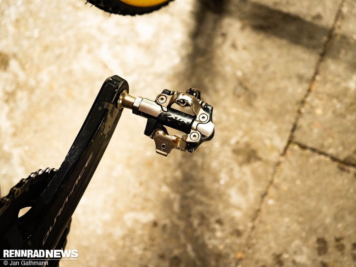 Wie viele CX-Piloten setzt Meisen auf Shimano SPD-Pedale – hier in der XTR-Version.