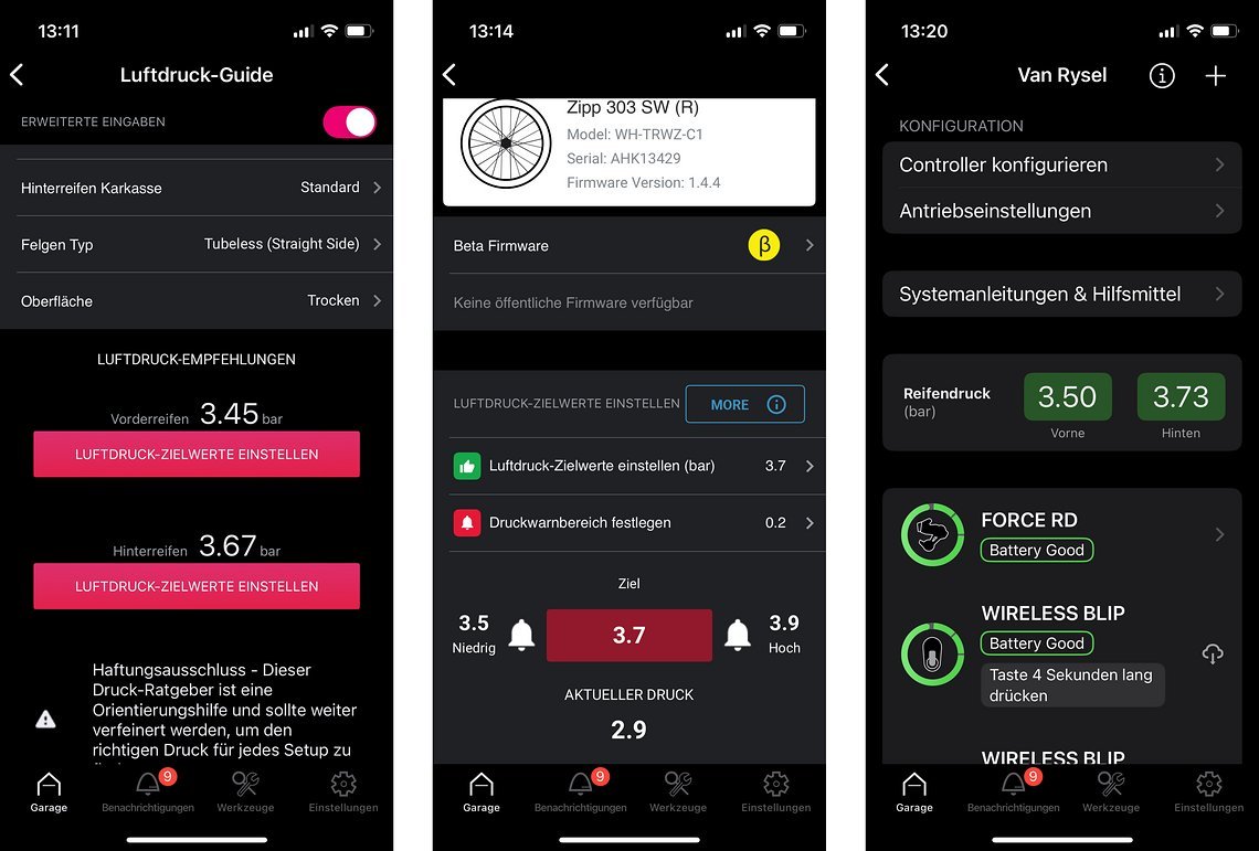 Der korrekte Luftdruck kann anhand der Empfehlungen von SRAM in der App berechnet werden