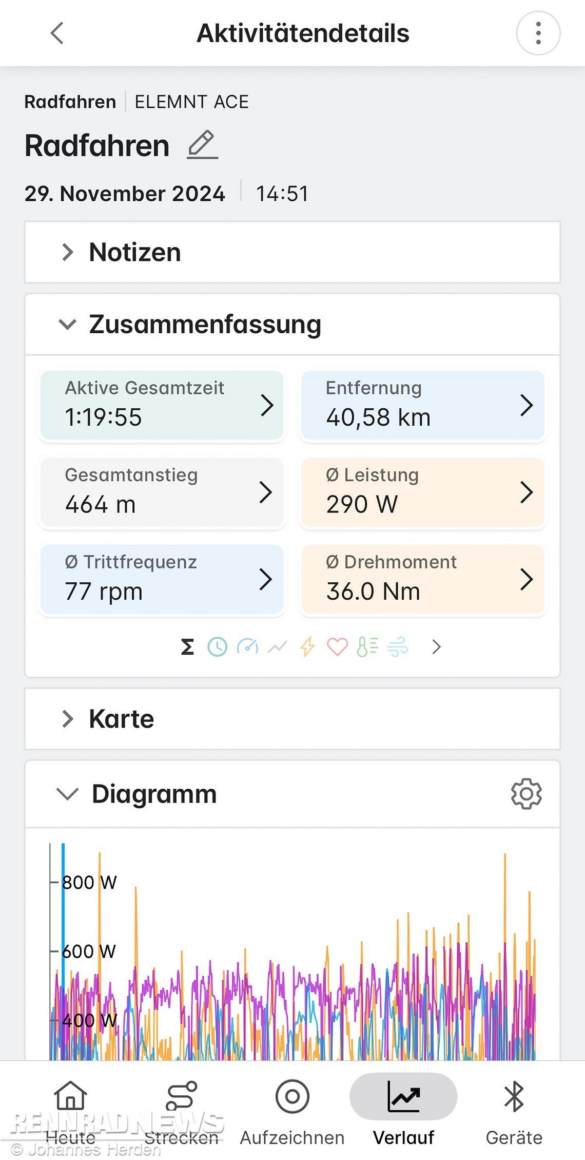 Natürlich werden in der aktualisierten Wahoo-App sämtliche Informationen zum Ride bereitgestellt.