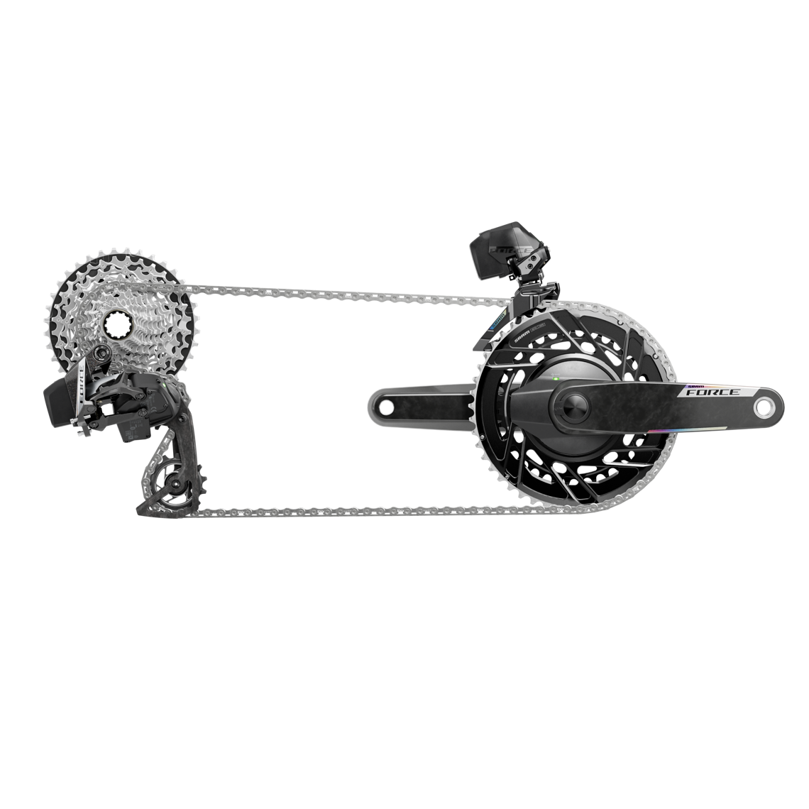 SRAM Force AXS mit beidseitig messendem Powermeter.