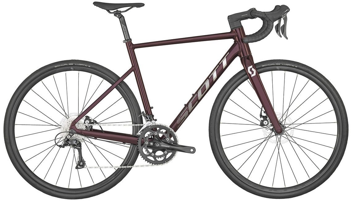 Scott- Speedster 30 – mechanische Disc-Bremsen und Shimano Sora 2x9 Gruppe.