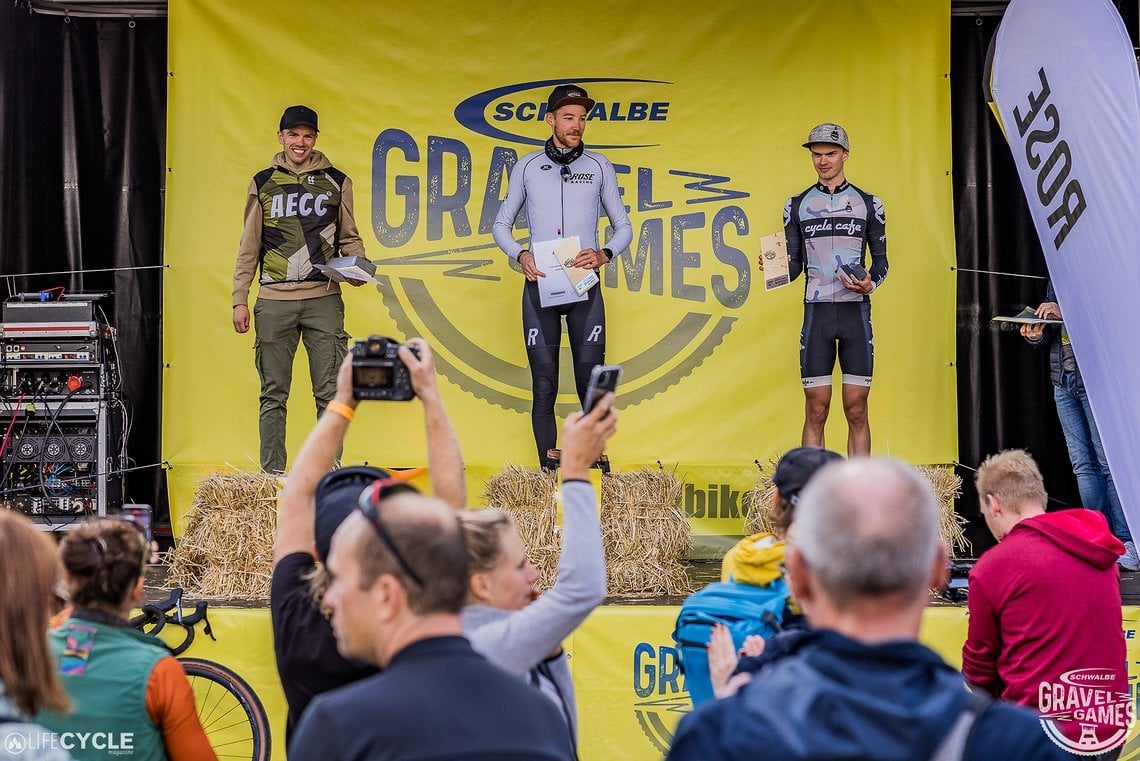 Das Podium der Männer bei den Rose Gravel Masters