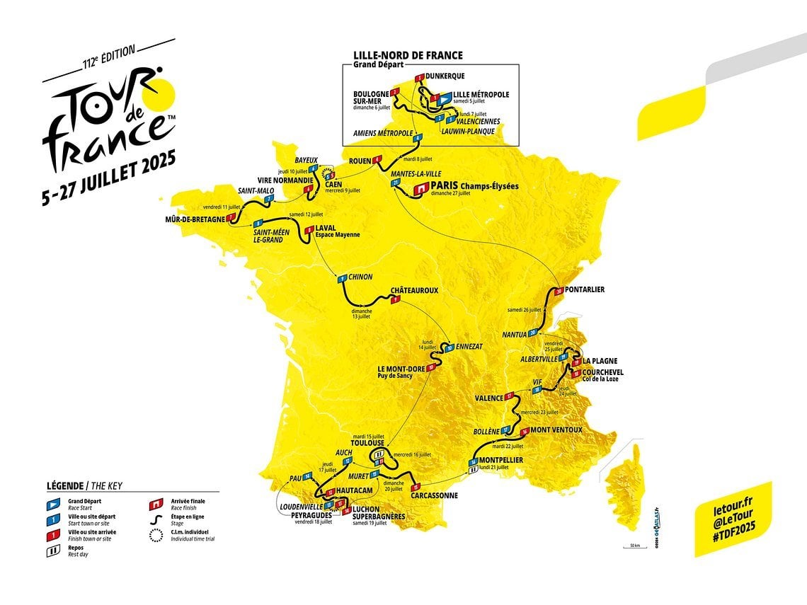 Die Tour de France 2025 Strecke