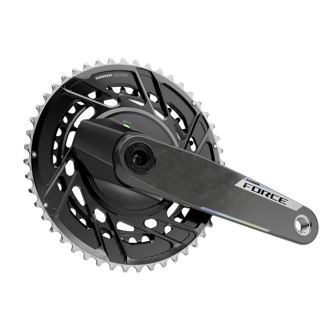 Der neue SRAM Force AXS Leistungsmesser sitzt in einem Spider