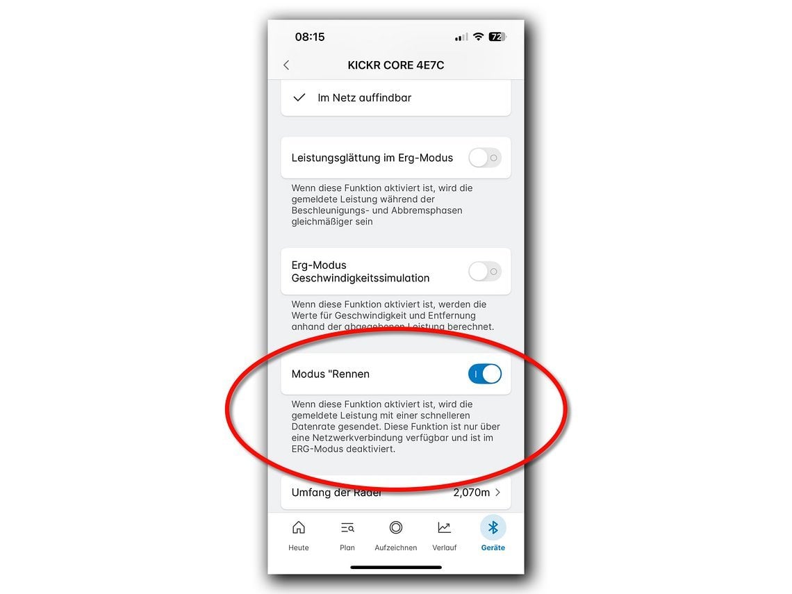 Ist WiFi aktiviert, lässt sich der Race-Modus nutzen.