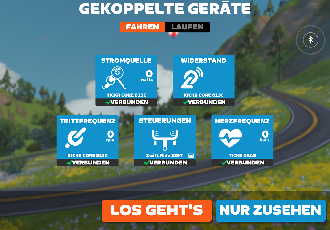 Alle Geräte verbinden sich sehr einfach und problemlos mit der Zwift App.