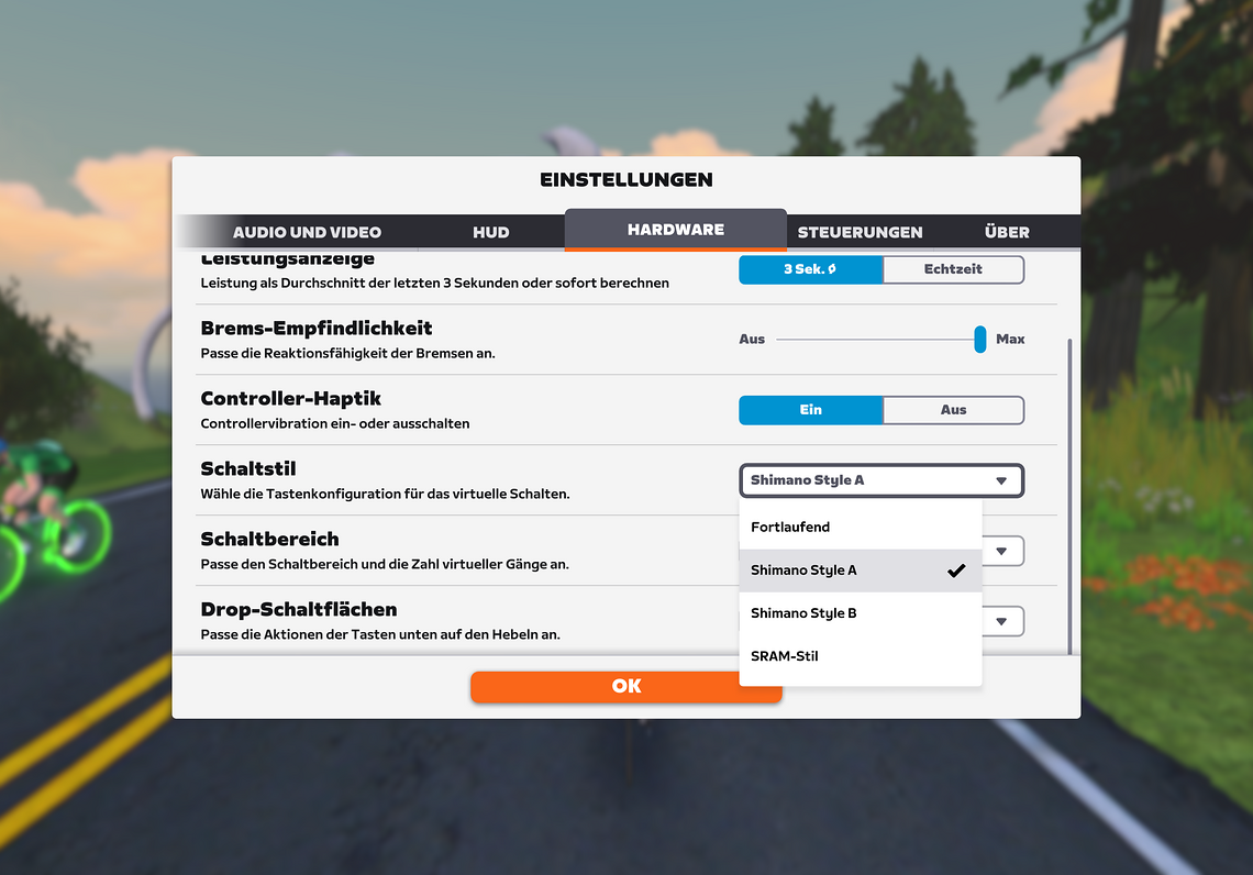 Die Schaltlogik kann direkt in der Zwift App verstellt werden