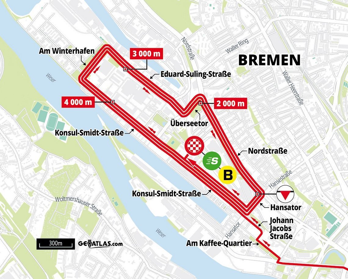 In Bremen ist die Schlussrunde nahe der Weser mehrmals zu fahren.