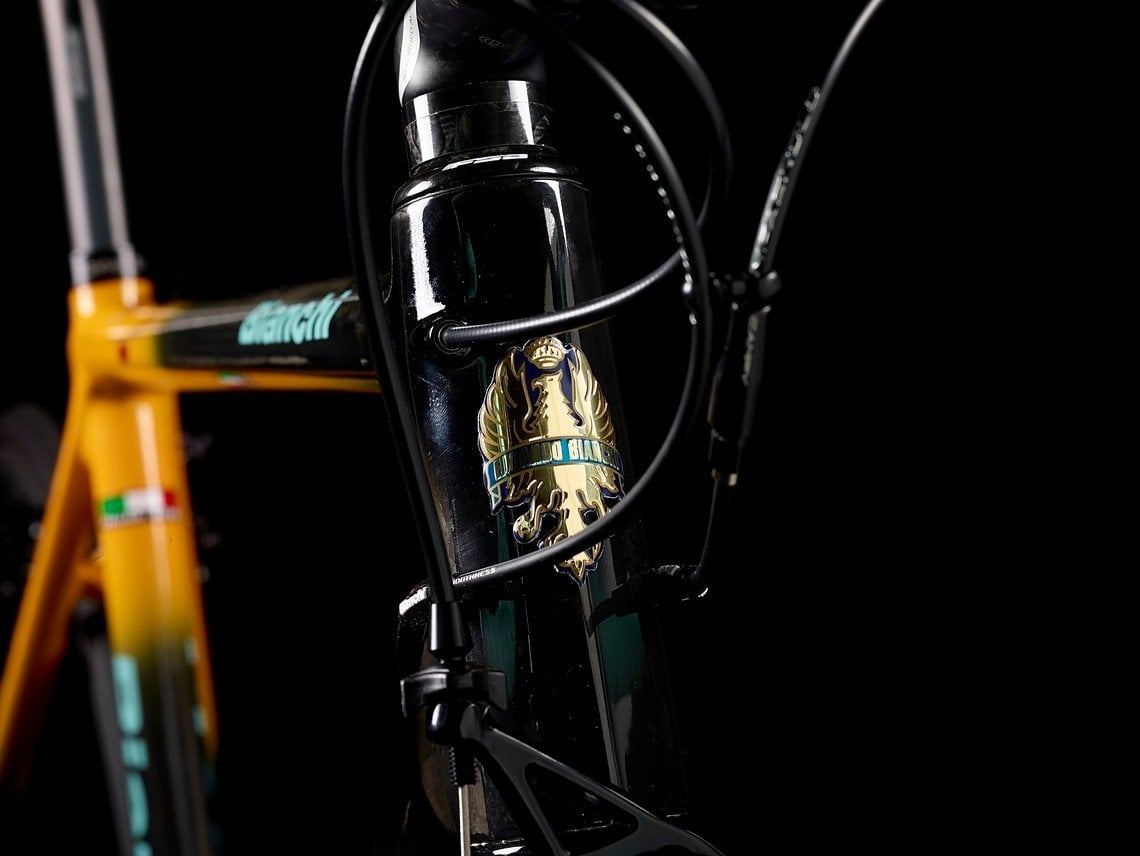 Das Bianchi Steuerrohremblem im Look von damals