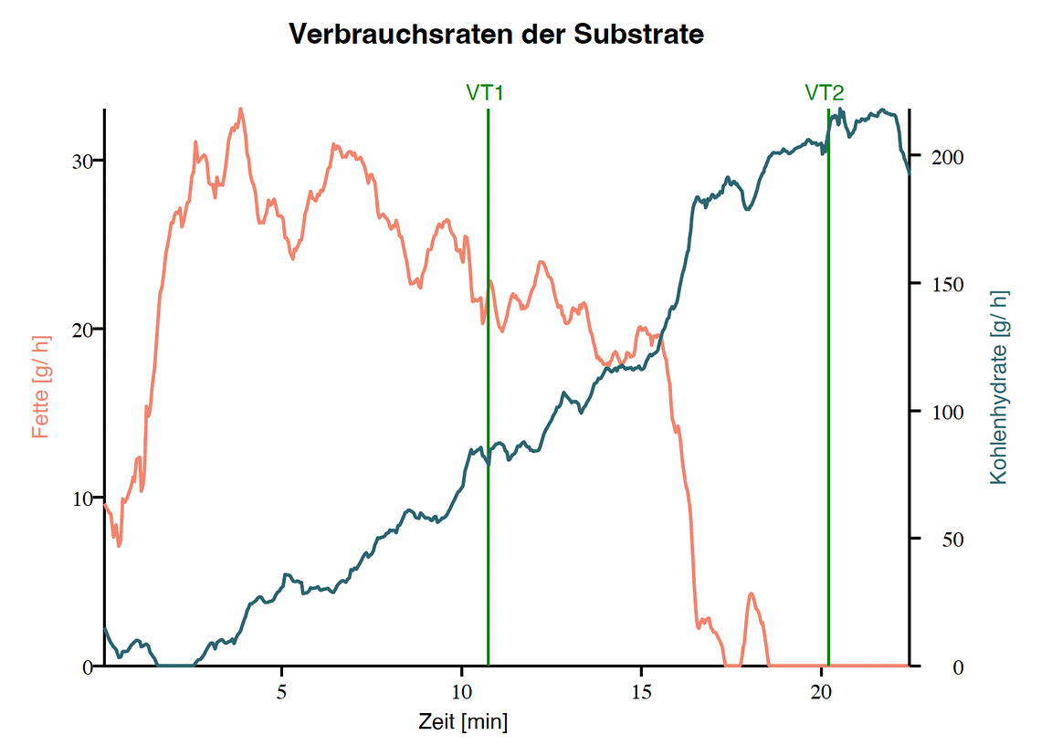 Die Fettverbrennung (orange) spielt für die Triathlon-Langdistanz eine herausragende Rolle