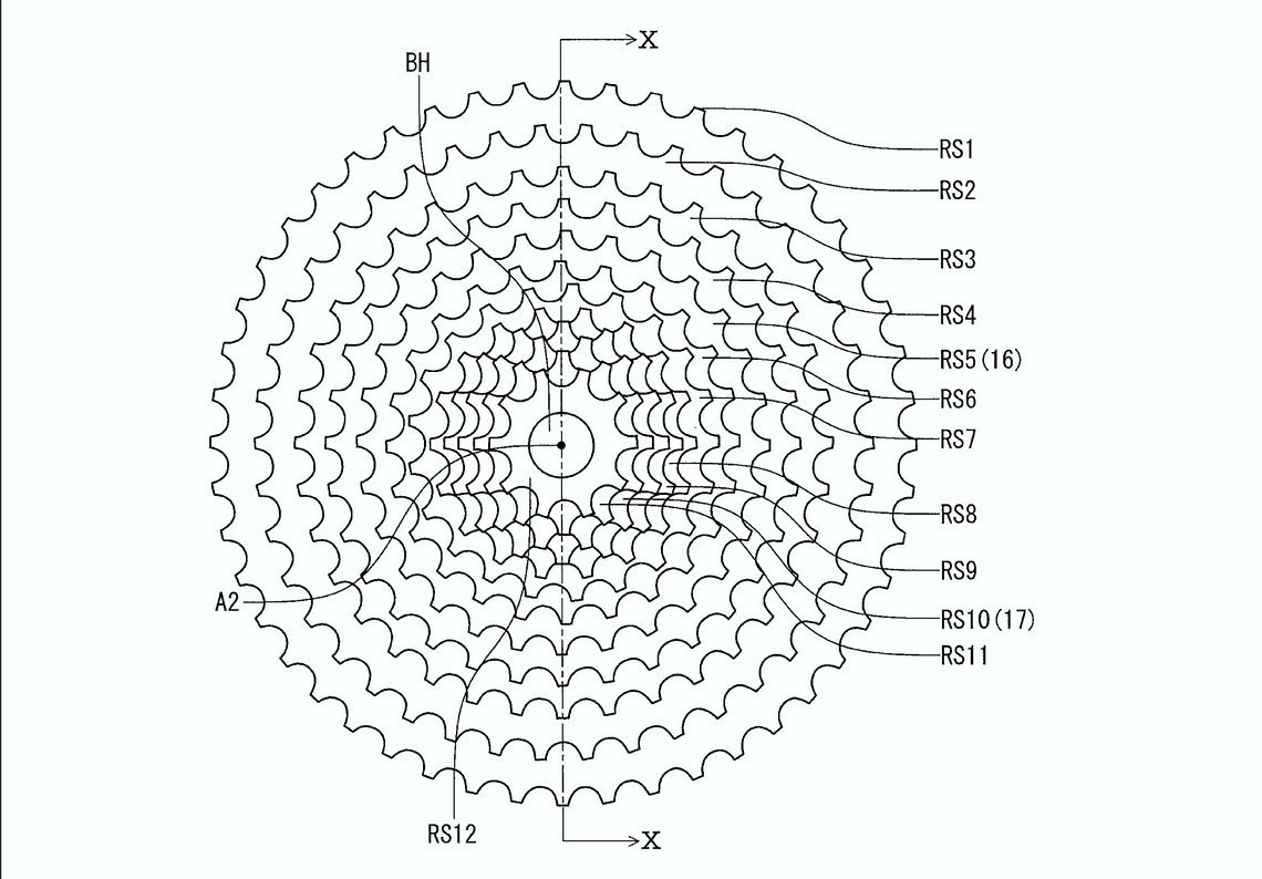 12 Ritzel zeigt die technische Zeichnung des Shimano Patents