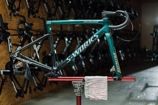 Das Rahmenset des Specialized S-Works Tarmac SL8 im Bora - Hansgrohe Design