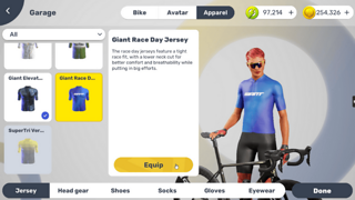 In der Garage sind neue Individualisierungs-Optionen für Fahrräder, Trikots, Helme, Schuhe und Brillen verfügbar.