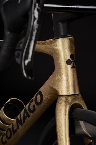 Das Colnago V4Rs Gioiello erstrahlt in Goldglanz.