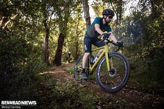 Dank hohem Stack und erstaunlich griffigen Reifen kann man sich durchaus auf den ein oder anderen Trail wagen