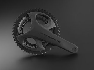 Die Kurbelgarnitur ohne Leistungsmessung hat das typische Campagnolo Design.