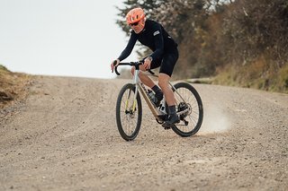 Der kompakte Hinterbau hält das E-Gravel Bike agil.