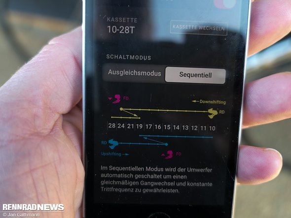 Für das sequentielle Schalten entscheidet die AXS selbst, wann ein Kettenblattwechsel erfolgt Für das sequentielle Schalten entscheidet die AXS selbst, wann ein Kettenblattwechsel erfolgt