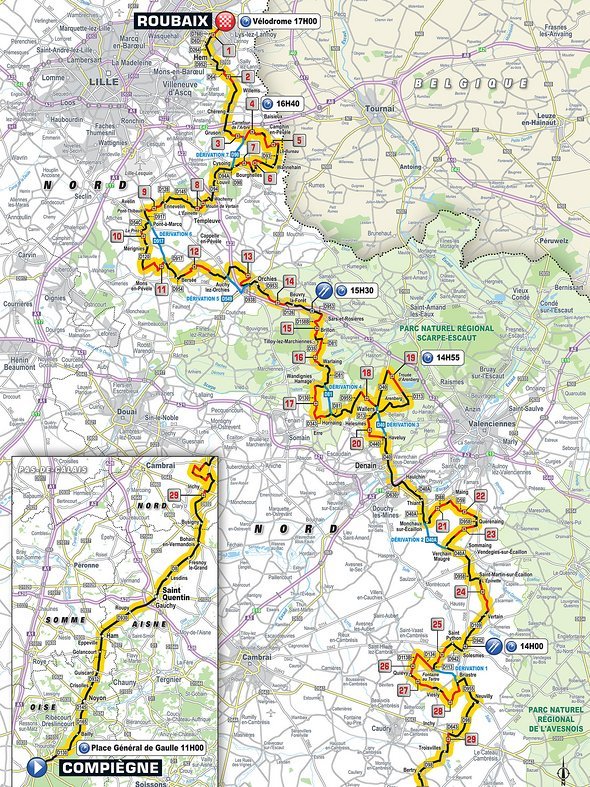 Die Strecke von Paris-Roubaix 2019 Die Strecke von Paris-Roubaix 2019